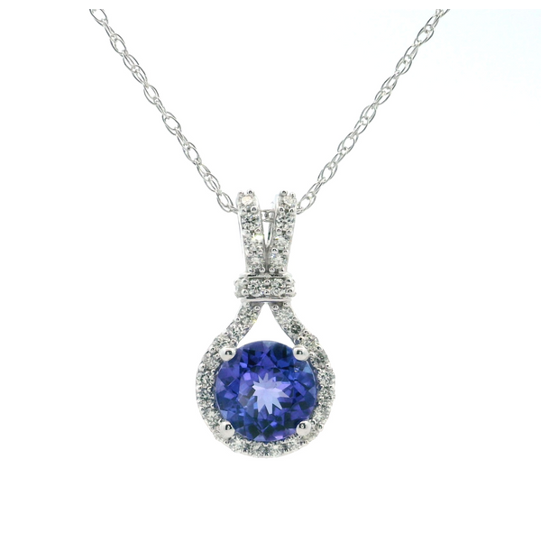 14K White Gold Tanzanite Diamond Halo Pendant Saxons Fine Jewelers Bend, OR