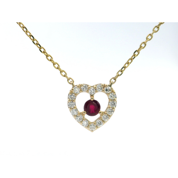 14K Yellow Gold Ruby Diamond Heart Pendant Saxons Fine Jewelers Bend, OR