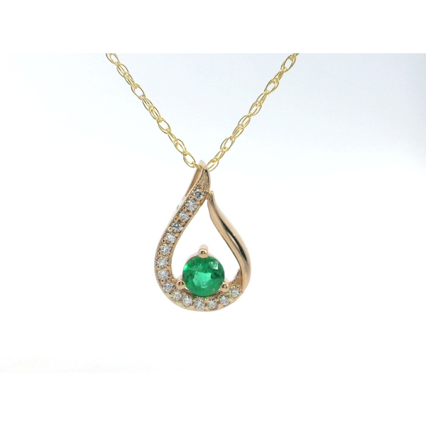 14K Yellow Gold Round Emerald Diamond Pendant Saxons Fine Jewelers Bend, OR