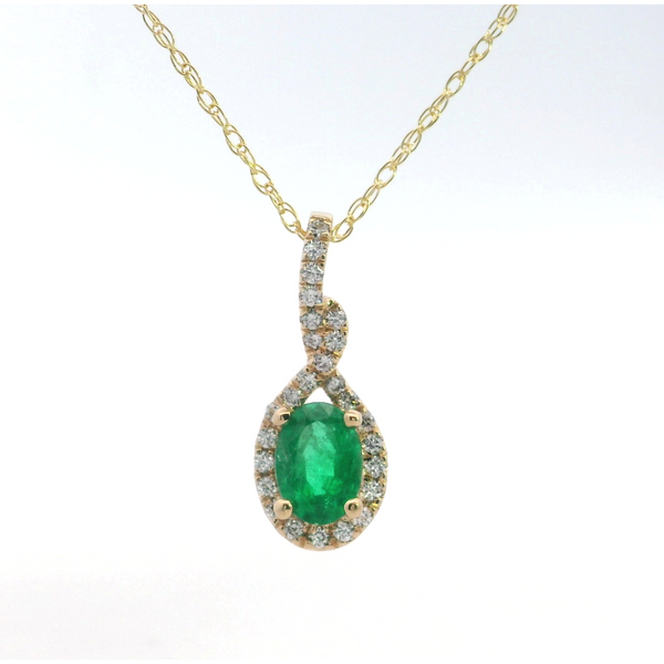 14K Yellow Gold Oval Emerald Diamond Pendant Saxons Fine Jewelers Bend, OR