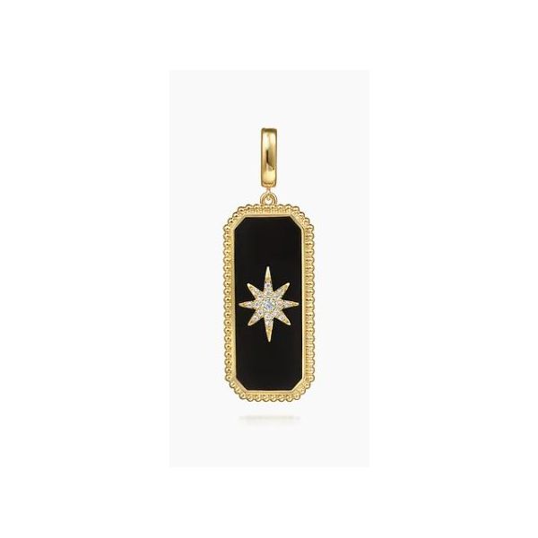 Gabriel & Co.14K Yellow Gold Diamond and Onyx Bujukan Medallion Pendant Saxons Fine Jewelers Bend, OR