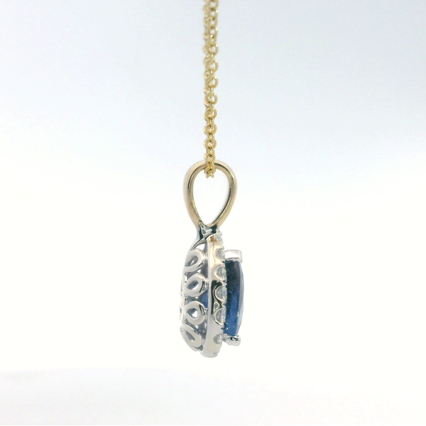 18 Karat White Gold Blue Sapphire Pear Cut Diamond Halo Studs Image 2 Saxons Fine Jewelers Bend, OR