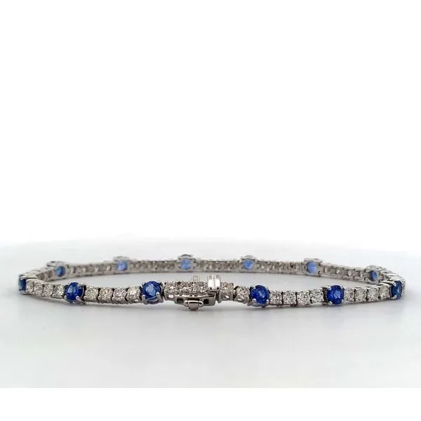 14K White Gold Blue Sapphire Diamond Bracelet