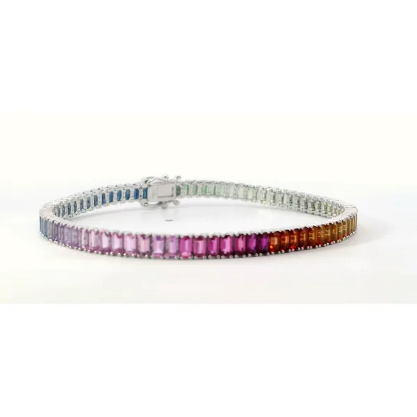 18K White Gold Rainbow Sapphire Baguette Bracelet Image 2 Saxons Fine Jewelers Bend, OR