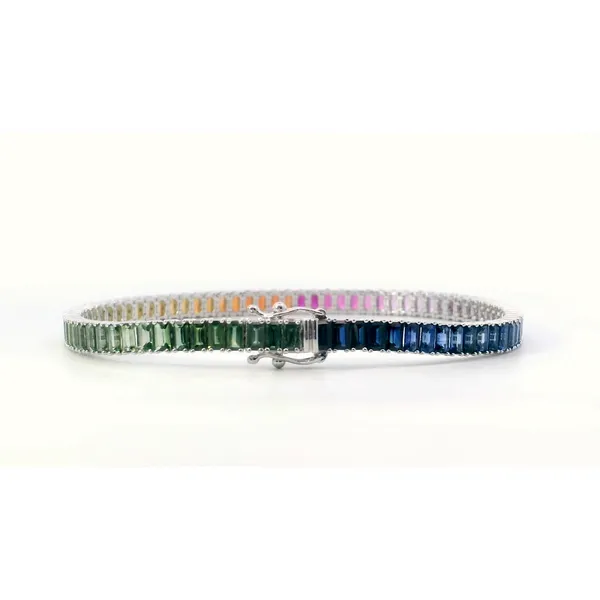 18K White Gold Rainbow Sapphire Baguette Bracelet Saxons Fine Jewelers Bend, OR