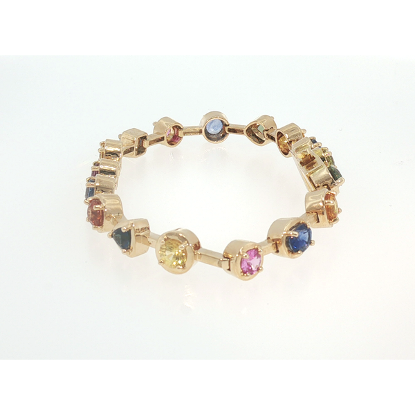 14K Yellow Gold Multi-Colored Sapphire Faux Bezel Station Bracelet, 8.37cttw Image 2 Saxons Fine Jewelers Bend, OR