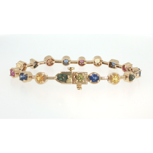 14K Yellow Gold Multi-Colored Sapphire Faux Bezel Station Bracelet, 8.37cttw Saxons Fine Jewelers Bend, OR