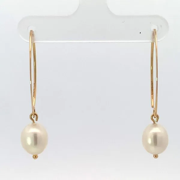 14 Karat Yellow Gold Pearl Simple Sweep Drop Earrings Saxons Fine Jewelers Bend, OR