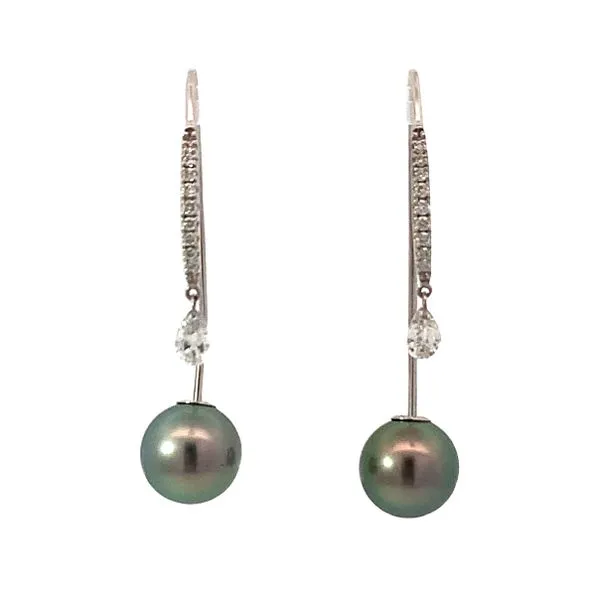18 Karat White Gold Tahitian Pearl Diamond Drop Earrings Saxons Fine Jewelers Bend, OR