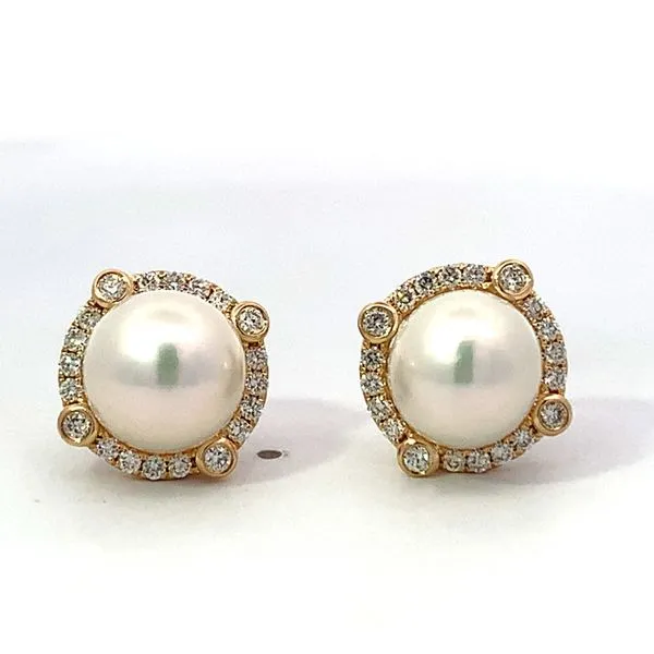 14K Yellow Gold FW Pearl Diamond Halo Earrings Saxons Fine Jewelers Bend, OR