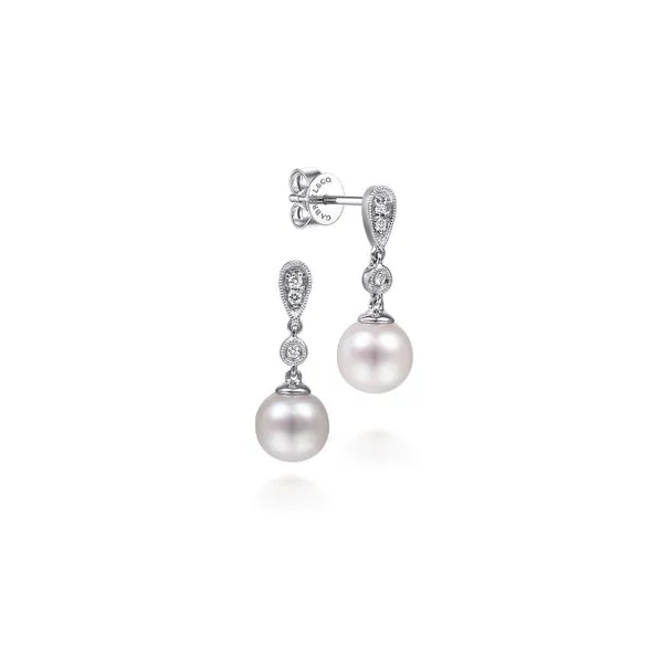 14K White Gold Pearl Diamond Vintage Drop Earrings Saxons Fine Jewelers Bend, OR