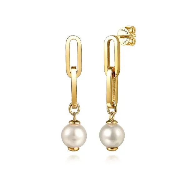 14K Yellow Gold Pearl Stud Drop Link Earrings Saxons Fine Jewelers Bend, OR