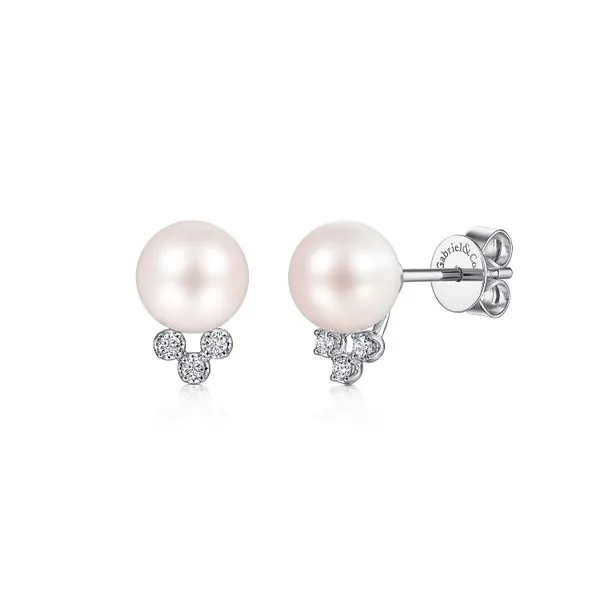 14K White Gold Pearl Diamond Stud Earring Saxons Fine Jewelers Bend, OR