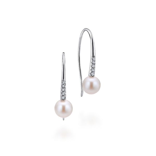Gabriel & Co.14K White Gold Pearl Diamond Fish Wire Drop Earrings Saxons Fine Jewelers Bend, OR