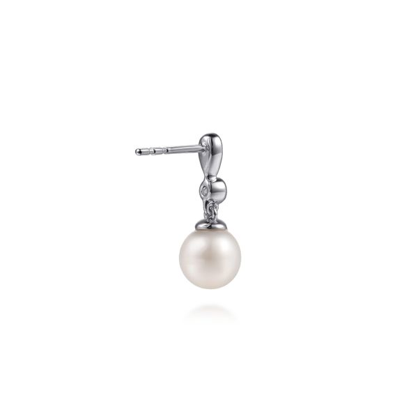Sterling Silver Cream Freshwater Pearl and White Sapphire Drop Earrings 1.11ct Image 2 Saxons Fine Jewelers Bend, OR