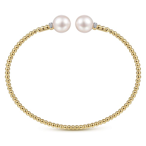 14K Yellow Gold Bujukan Freshwater Pearl and Diamond Split Bangle Bracelet by Gabriel and Co Image 3 Saxons Fine Jewelers Bend, OR