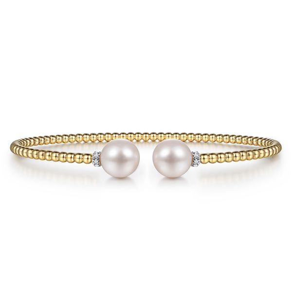 14K Yellow Gold Bujukan Freshwater Pearl and Diamond Split Bangle Bracelet by Gabriel and Co Saxons Fine Jewelers Bend, OR