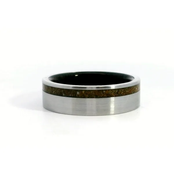 Cobalt Chrome Flat Inlay Dinosaur Bone Tan Band Saxons Fine Jewelers Bend, OR
