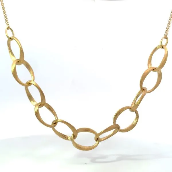 Yellow Gold with Satin Open Oval Link Necklace 18