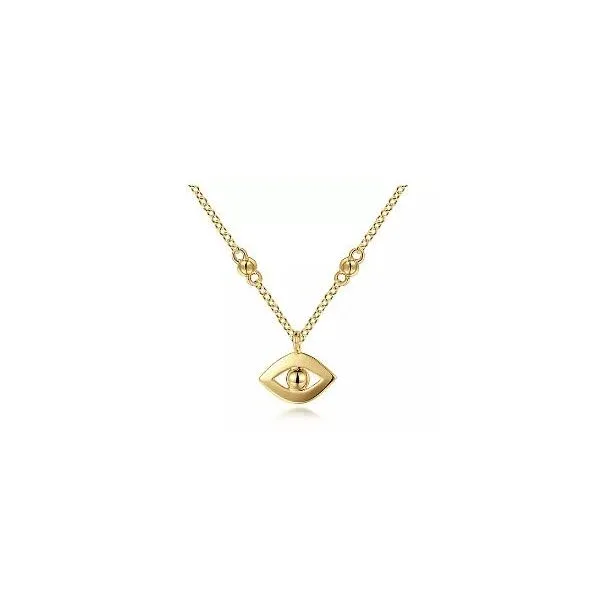 Gabriel & Co. 14 Karat Yellow Gold Bujukan Evil Eye Pendant Necklace Image 2 Saxons Fine Jewelers Bend, OR
