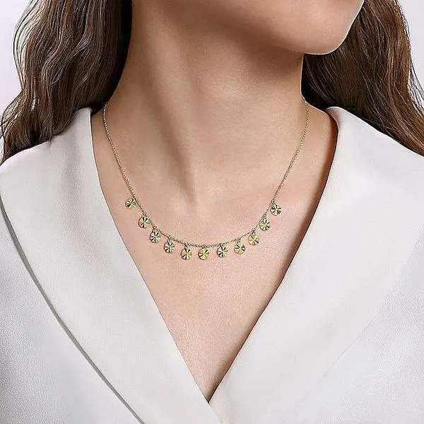 Gabriel & Co. 14 Karat Yellow Gold Disc Drop Necklace Image 3 Saxons Fine Jewelers Bend, OR