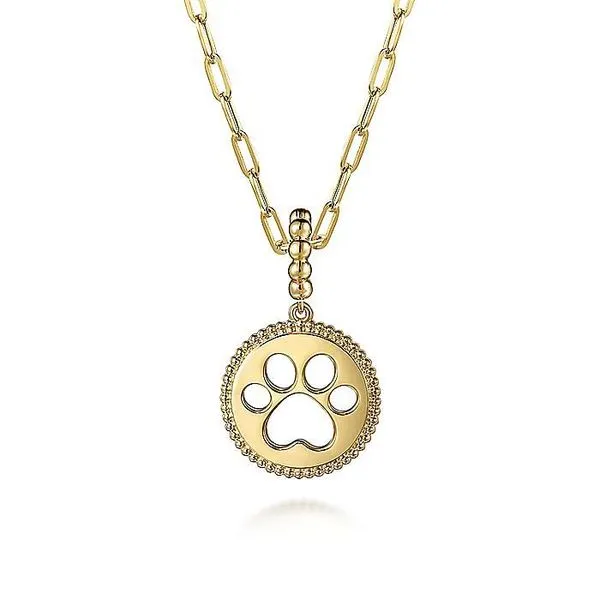 Gabriel & Co. 14 Karat Yellow Gold Bujukan Paw Print Medallion Image 2 Saxons Fine Jewelers Bend, OR