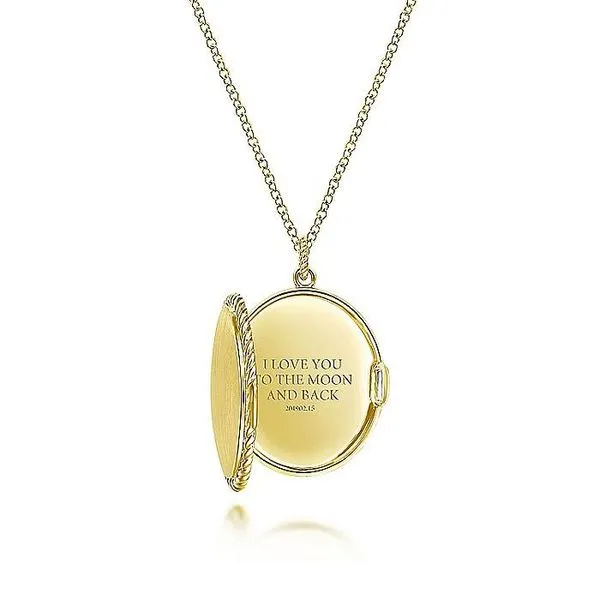 Gabriel & Co. 14 Karat Yellow Gold Oval Locket Necklace Twisted Rope Frame Image 3 Saxons Fine Jewelers Bend, OR