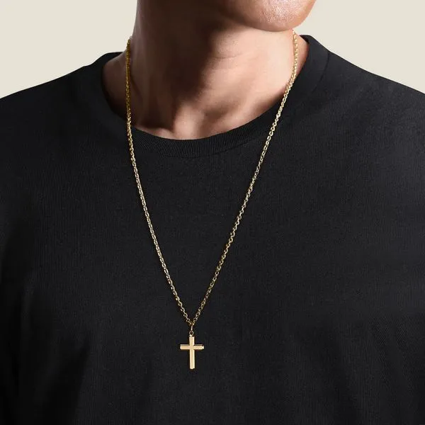 Gabriel & Co. 14 Karat Yellow Gold Vertical Brush Cross Pendant Image 4 Saxons Fine Jewelers Bend, OR