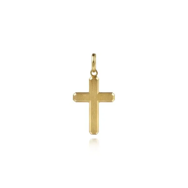 Gabriel & Co. 14 Karat Yellow Gold Vertical Brush Cross Pendant Saxons Fine Jewelers Bend, OR