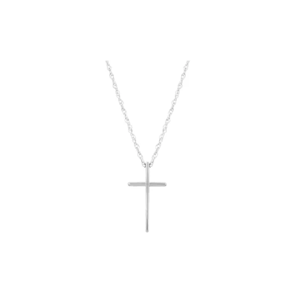 14 Karat White Gold Small Swedged Cross Necklace Saxons Fine Jewelers Bend, OR