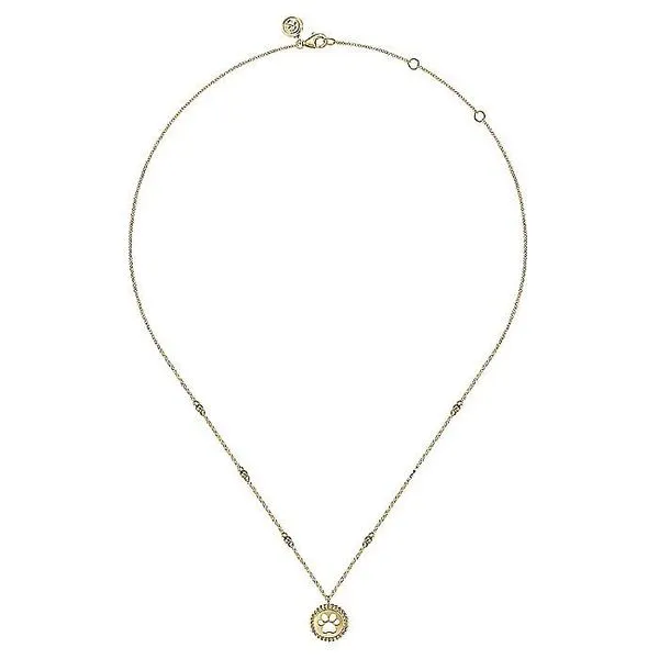 Gabriel & Co. 14 Karat Yellow Gold Bujukan Dog Paw Medallion Necklace Image 2 Saxons Fine Jewelers Bend, OR