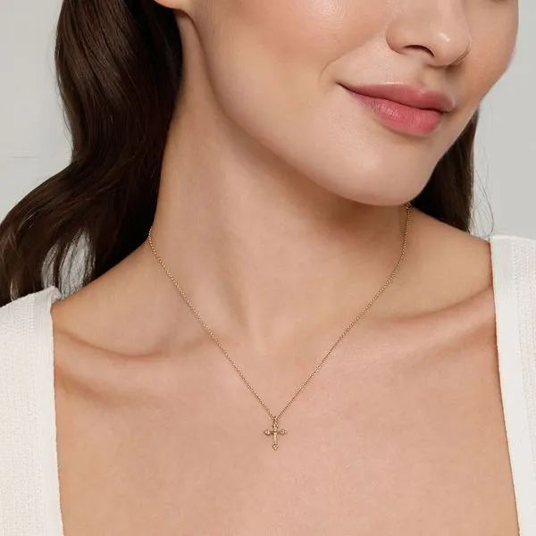Gabriel & Co. 14 Karat Yellow Gold Plain Gold Bujukan Cross Necklace Image 4 Saxons Fine Jewelers Bend, OR