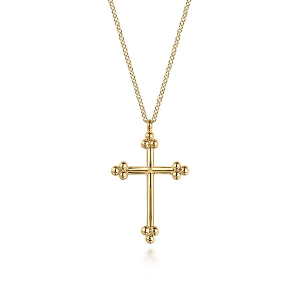 Gabriel & Co. 14 Karat Yellow Gold Bujukan Cross Necklace Pendant Saxons Fine Jewelers Bend, OR