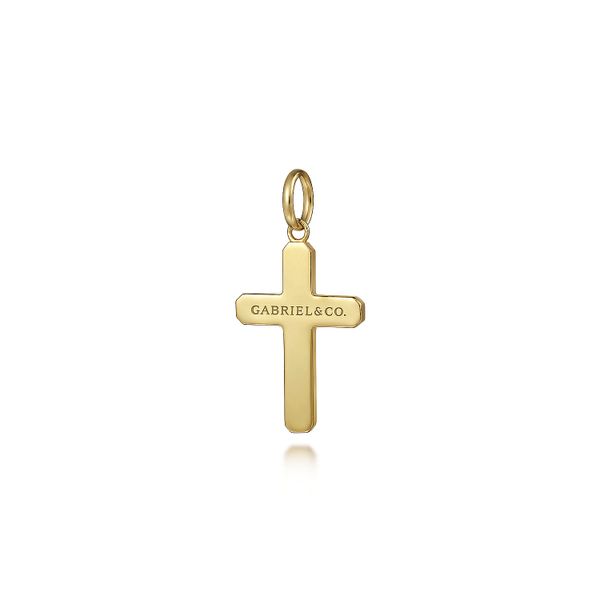 Gabriel & Co. 14 Karat Yellow Gold Vertical Brush Cross Pendant Image 2 Saxons Fine Jewelers Bend, OR