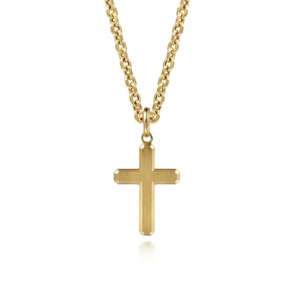 Gabriel & Co. 14 Karat Yellow Gold Vertical Brush Cross Pendant Image 3 Saxons Fine Jewelers Bend, OR