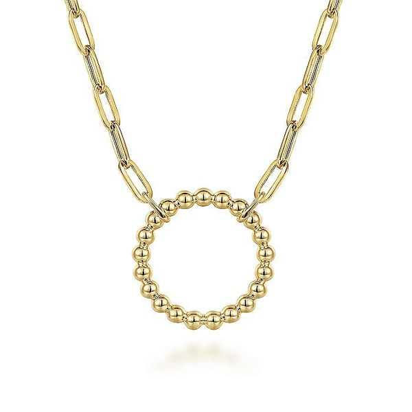 Gabriel & Co. 14 Karat Yellow Gold Bujukan Circle Link Chain Necklace Saxons Fine Jewelers Bend, OR