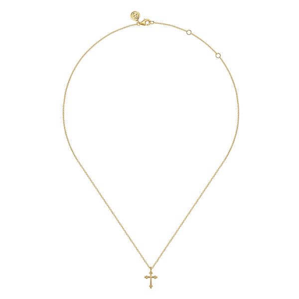 Gabriel & Co. 14 Karat Yellow Gold Plain Gold Bujukan Cross Necklace Image 2 Saxons Fine Jewelers Bend, OR