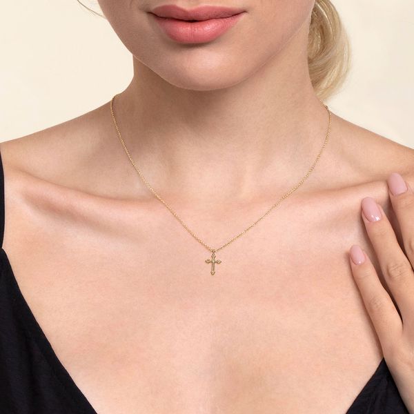 Gabriel & Co. 14 Karat Yellow Gold Plain Gold Bujukan Cross Necklace Image 3 Saxons Fine Jewelers Bend, OR