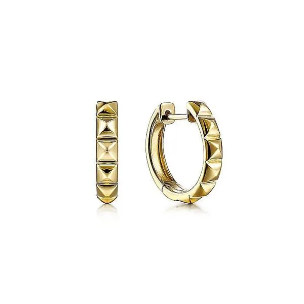 Gabriel & Co. 14 Karat Yellow Gold Grommet Pattern Huggie Earrings Saxons Fine Jewelers Bend, OR