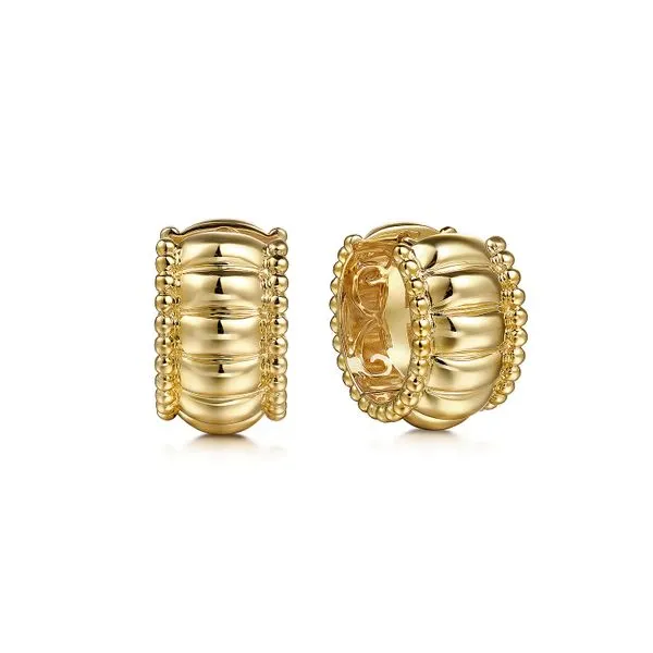 Gabriel & Co. 14 Karat Yellow Gold Bujukan Wide Huggie Earrings Saxons Fine Jewelers Bend, OR