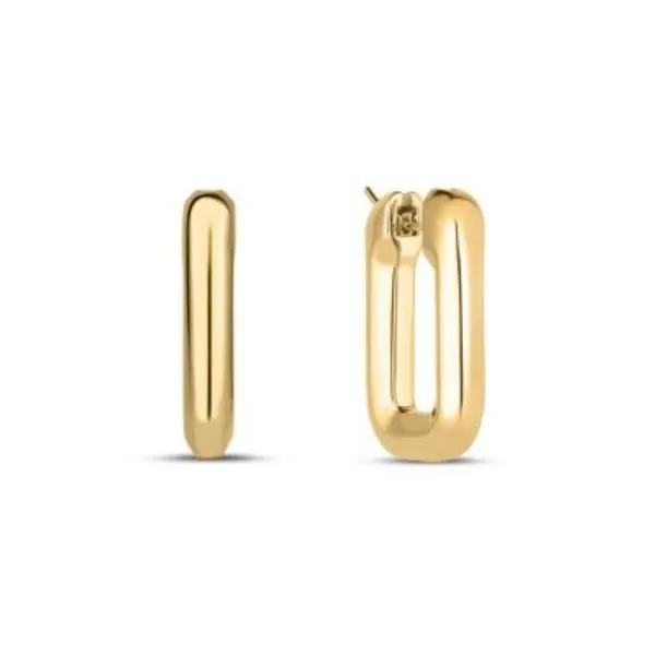 Roberto Coin. 18 Karat Yellow Gold Square Small Hoop Earrings Saxons Fine Jewelers Bend, OR