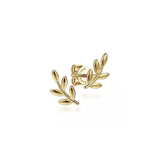 Gabriel & Co. 14 Karat Yellow Gold Laurel Branch Post Earrings Saxons Fine Jewelers Bend, OR