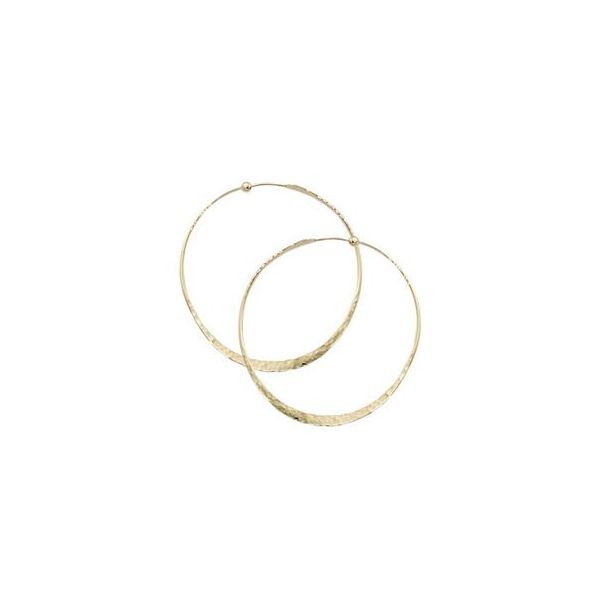14 Karat Yellow Gold Twisted Hammered Hoop Earrings Saxons Fine Jewelers Bend, OR