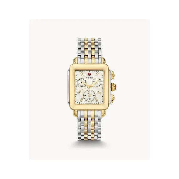 Michele, Jewelry, Michele Deco Sport Two Tone And Gold Leather Watch