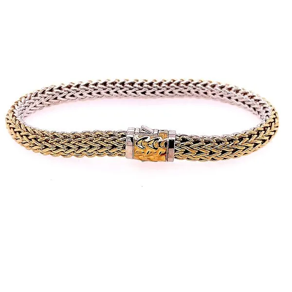 18 Karat Yellow Gold/Sterling Silver Classic Chain Small Reversible Braclet 6.5 mm Size Medium Saxons Fine Jewelers Bend, OR