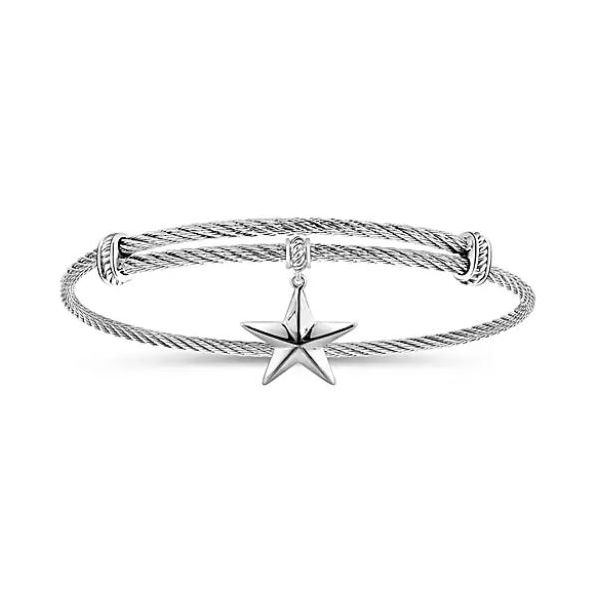 Gabriel & Co. Stainless Steel Twisted Cable Sterling Silver Star Charm Saxons Fine Jewelers Bend, OR