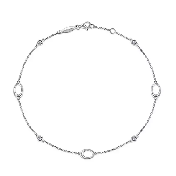 Gabriel & Co. Sterling Silver Oval Link White Sapphire Ankle Bracelet Saxons Fine Jewelers Bend, OR