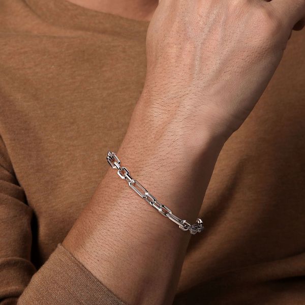 Mens Sterling Silver Hollow Figaro Chain Bracelet Image 3 Saxons Fine Jewelers Bend, OR