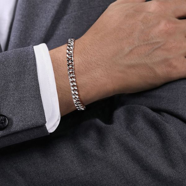 Gabriel and Co Sterling Silver Solid Diamond Cut Cuban Link Chain Bracelet 7 to 9mm 8 Inch Push Box Clasp Image 3 Saxons Fine Jewelers Bend, OR