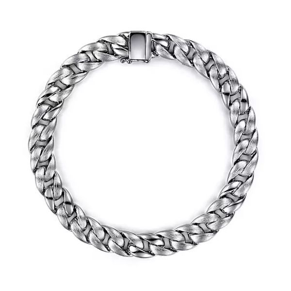 Gabriel and Co Sterling Silver Brushed Matte Flat Heavy Cuban Link Chain Bracelet 8mm 8 Inch Push Box Clasp Saxons Fine Jewelers Bend, OR